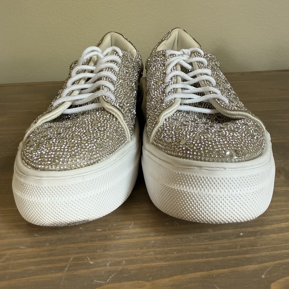 Hey Girl By Corkys Womens 9 Bedazzle Rhinestone Platform Sneakers Lace Up Shoes - Picture 3 of 8